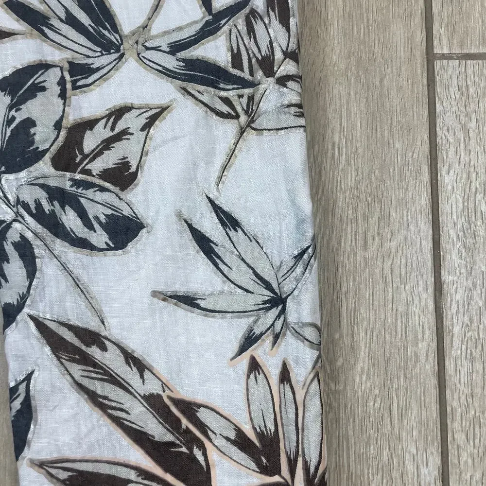 J Crew Linen Pants Womens 2 Ivory Tropical Leaf Print Cropped Lined Resort
